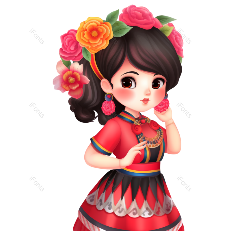 插画图片,花朵元素,服装PNG,女孩免抠素材